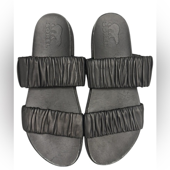 SOREL Roaming Two Strap Slide Slip On Flat Black Sandals Size 10.5 - Picture 2 of 9